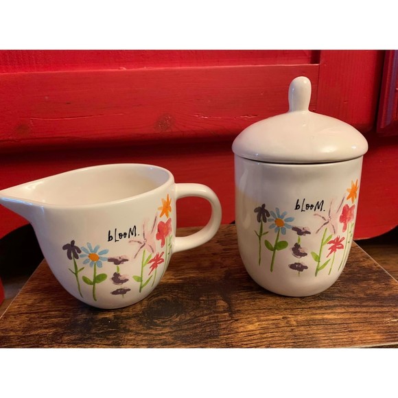 Rae Dunn bloom.  Sugar & Cream Set Floral HARD to FIND EUC by Magenta Must See - Picture 1 of 3